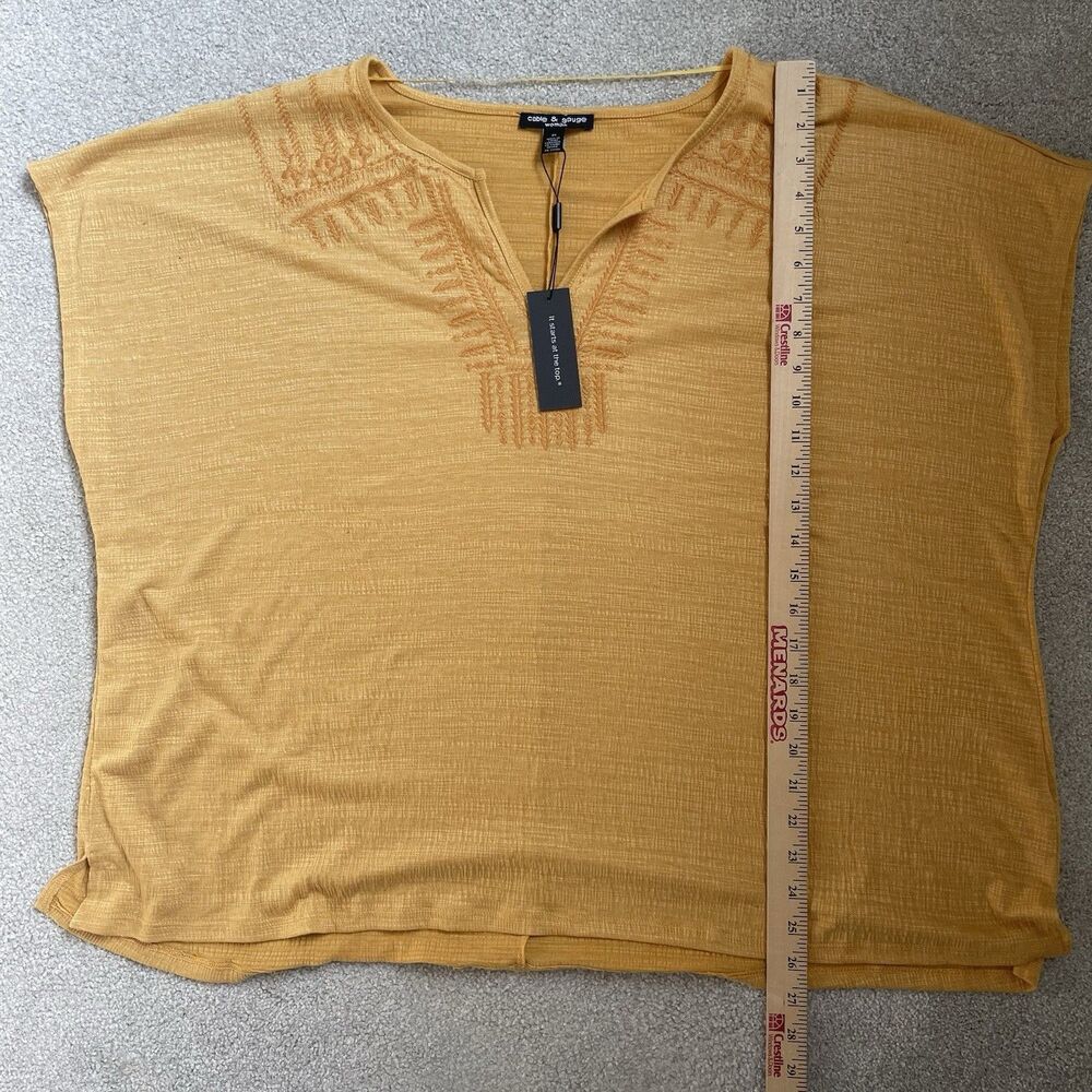Cable & Gauge Woman Flowy Blouse Top Boho Embroidered Cap Sleeve Yellow Size 3X - Picture 13 of 13